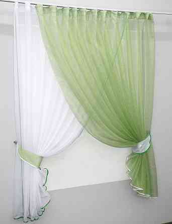 Кухонные шторки VR-Textil № 101к с подвязками белый с салатовым 310х170 см (52-0131) Киев