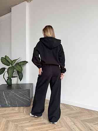 Жіночий стильний жіночий флісовий костюм-оверсайз із капюшоном. Чорний, 46/48 Одеса