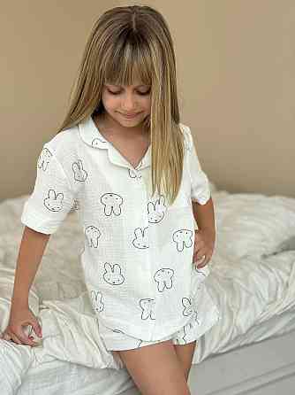 Дитяча піжама з мусліна шорти з сорочкою Зайчики 110-116 Харків