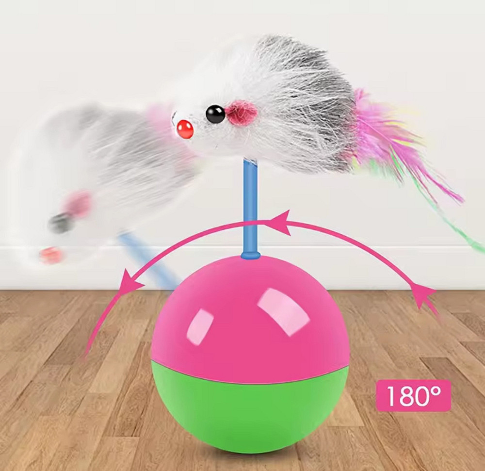 Мячик неваляшка для котов пластиковый с мягкой мышкой 110мм на 55 зеленый с розовый Киев - изображение 3