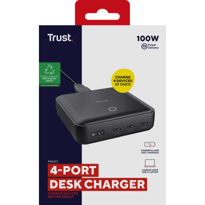 Зарядное устройство Trust 3xUSB-C + USB-A 100W PD black (25242_TRUST) Винница - изображение 7