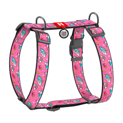 Шлей для собак WAUDOG Nylon анатомическая H-образная с QR-паспортом "Единороги" пластиковый фастекс XL (323-0013) Винница - изображение 1