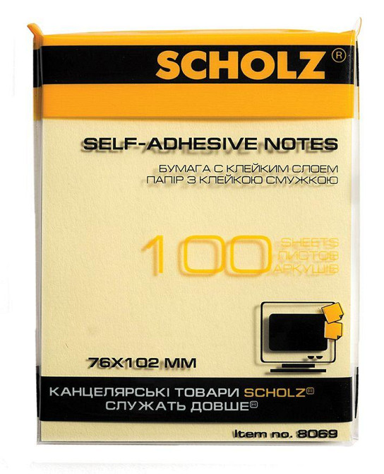 Папір для нотаток 76*102 100л кольоровий "Scholz" 8069-03SCH жовт, шт Київ - фото 1