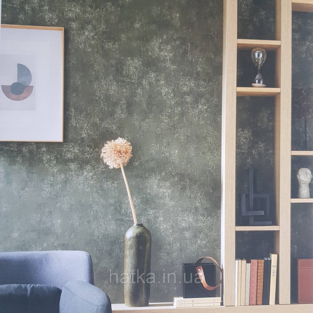 Шпалери флізелінові еко Casadeco Stone 0.53х10 м під венеціанську штукатурку чорно зелені з перламутром Київ - фото 1