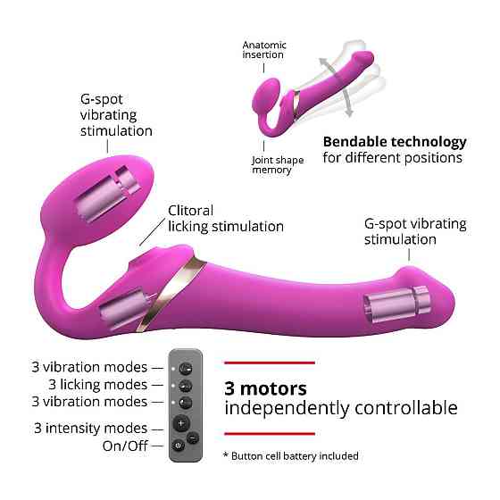 Безремневой вибрострапон с вакуумной стимуляцией Strap-On-Me MULTI ORGASM Fuchsia M, регулируемый Sex Aura Киев