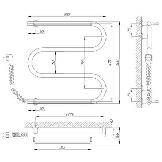 Электрический полотенцесушитель Laris Зебра ЗМЕЕВИК 25 500Х500 с полками (белый) Київ