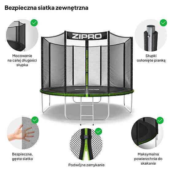 Батут Zipro Jump Pro із зовнішньою сіткою 10 футів 312 см чорно-зелений Київ