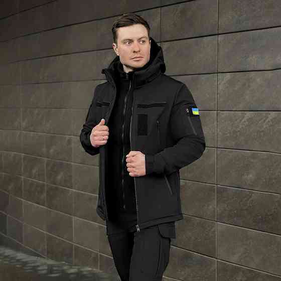 Мужская черная демисезонная куртка Pobedov Motive с липучками Киев