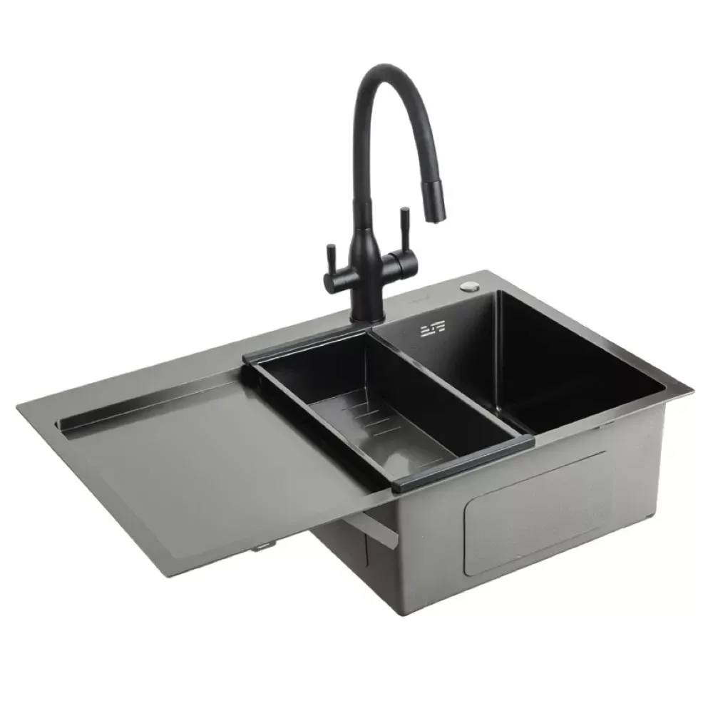 Кухонная мойка из нержавеющей стали GAPPO GS7850-6R 780x500 мм, чаша правая, (3.0/0.8 мм) черная Киев - изображение 3