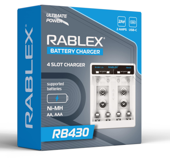 Зарядний пристрій Rablex RB430, 4xAA, AAA, 9V, 2A, Type-c Дніпро