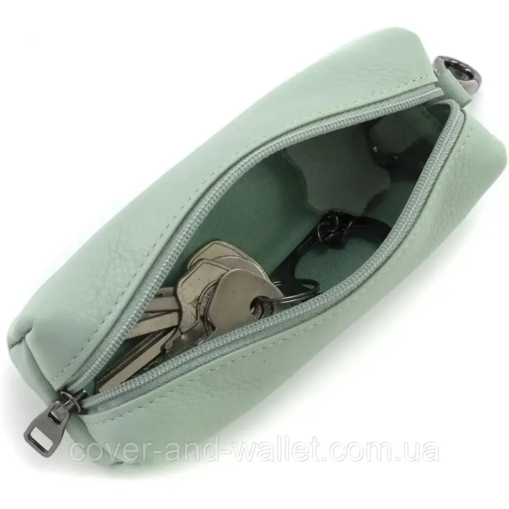 Елітна жіноча ключниця м'ятного кольору на блискавці Marco Coverna W005 Light Green Київ - фото 5