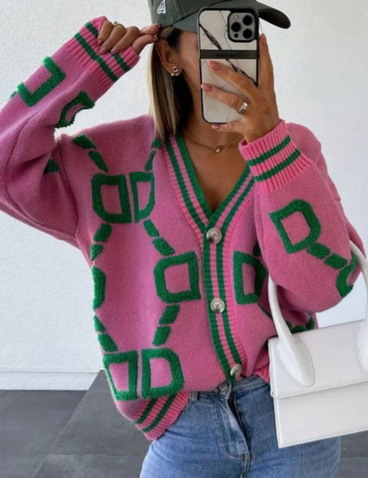 Женская кофта на пуговицах L розово-зеленый Киев - изображение 4