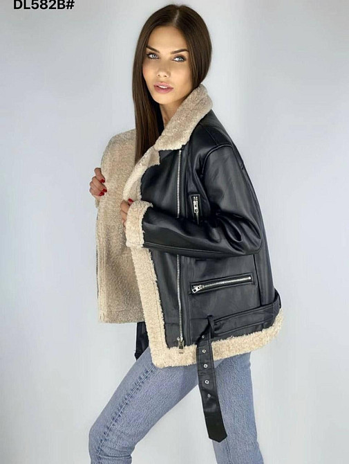 Женская стильная дубленка с искусственным мехом L Одесса - изображение 2