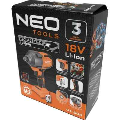 Гайковерт Neo Tools Energy+ 18V, бесщеточный, 2400об/мин, 850Нм, 1/2", 3 скорости (без АКБ и ЗУ) (04-608) Винница