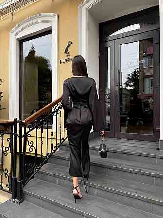 Жіноча стильна довга елегантна сукня дабл шовк Чорний, 46/48 Одеса