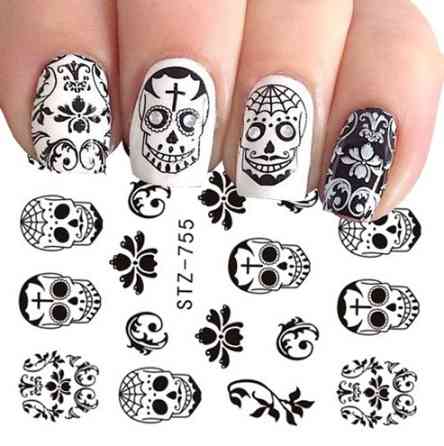 Наклейки для нігтів з черепами Хелловін 5 на 6 см чорний Київ