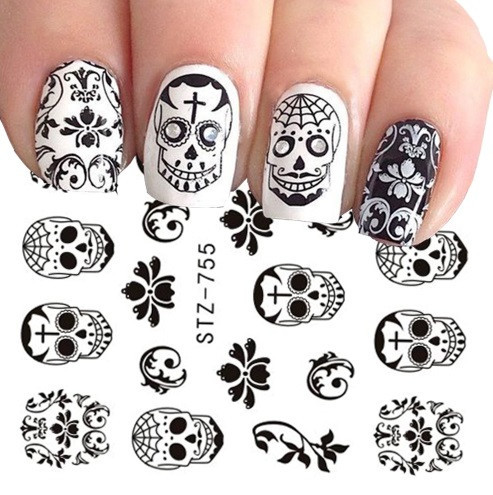 Наклейки для нігтів з черепами Хелловін 5 на 6 см чорний Київ - фото 1