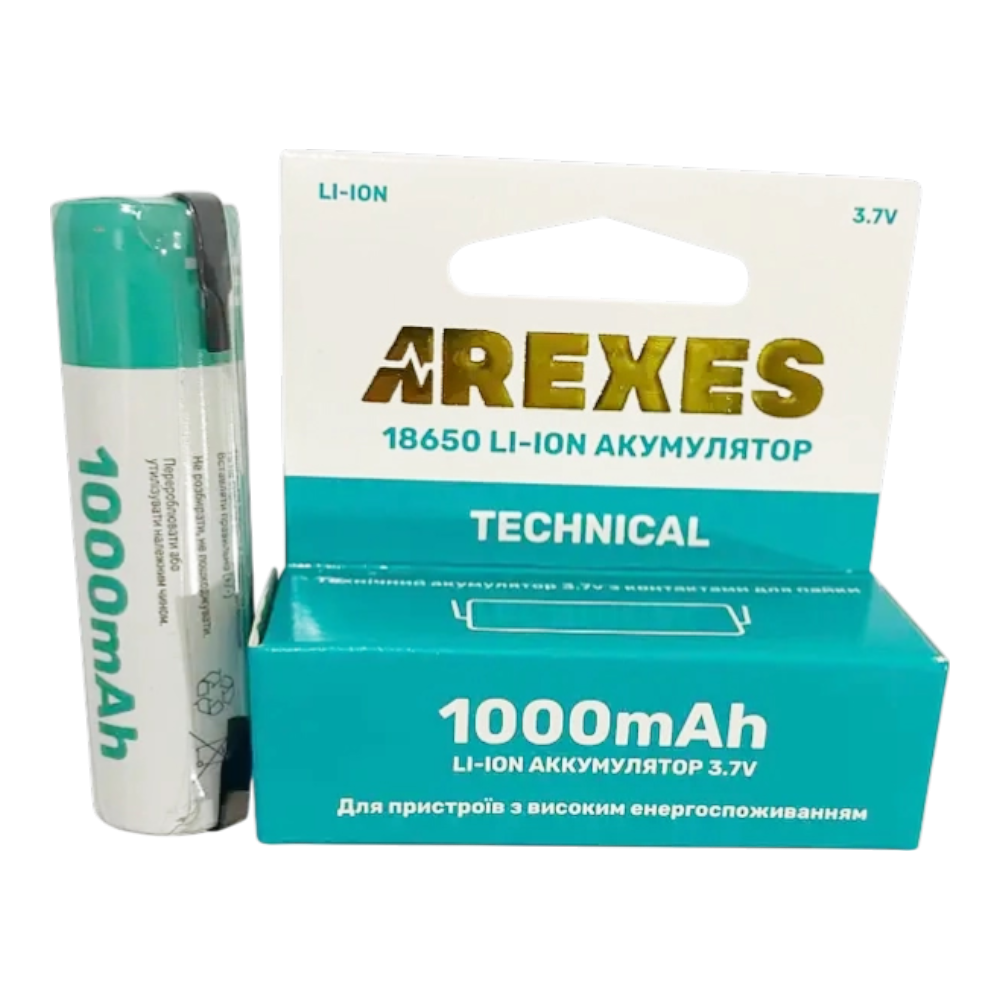 Акумулятор Arexes Li-ion 18650 3.7v 1000mah з контактами для паяння Дніпро - фото 1