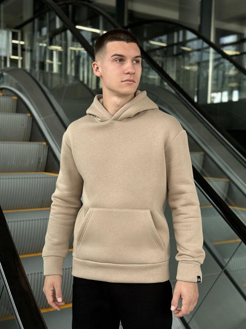 Теплое мужское худи на флисе с капюшоном песочное Pobedov 008 ЗИМА Киев - изображение 1