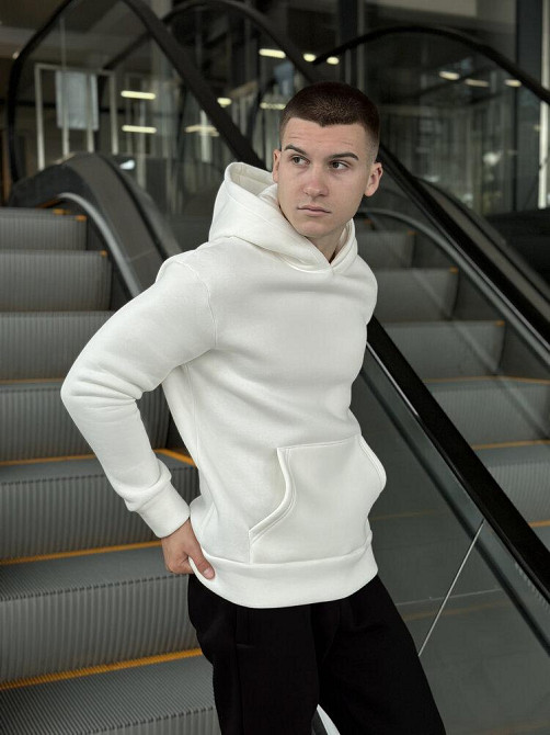 Тепле чоловіче худі на флісі з капюшоном молочне Pobedov 008 ЗИМА Київ - фото 2