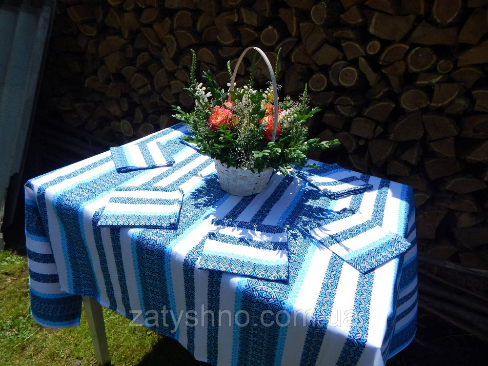 Синя скатертина вишита і серветки Київ - фото 6