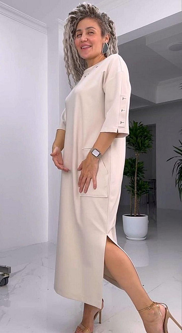 Женское стильное батальное платье трикотаж двунитка. Беж, 48/52 Одесса - изображение 7