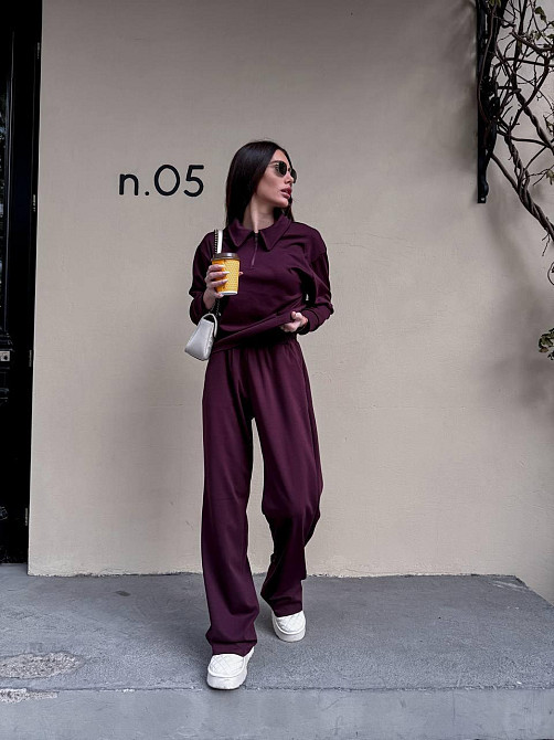 Жіночий базовий прогулянковий костюм на осінь щільний джерсі Винний, 42/44 Одеса - фото 5