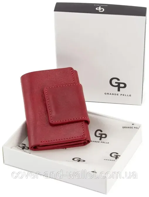 Небольшой женский кожаный кошелек пудроыого цвета ручной роботы Grande Pelle Красный Киев - изображение 6