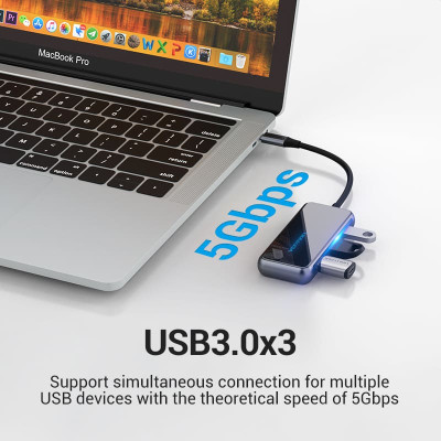 Концентратор Vention USB 3.1 Type-C to HDMI 4K60Hz/USB 3.0х3/RJ45/PD 87W 6-in-1 Mirrored Surface (TFFHB) Вінниця - фото 8