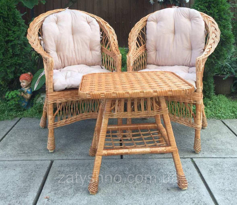 Меблі з лози з журнальним столом |  Меблі з рожевими накидками меблі дачні подарункові Київ - фото 3
