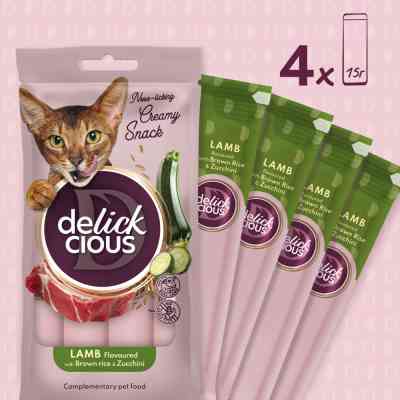 Лакомство для котов Delickcious ягненок с добавлением коричневого риса и цуккини 4х15 г (4820269145368) Винница
