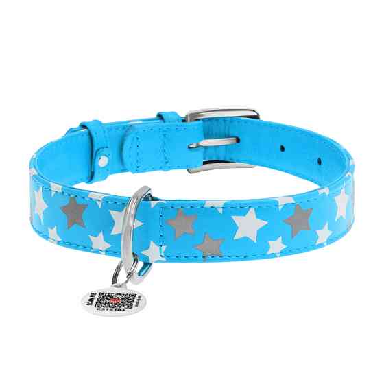 Нашийник для собак шкіряний WAUDOG Glamour з QR паспортом, візерунок "Зірочка", світлонакопичув Коломия