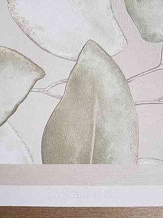 Обои виниловые на флизелиновой основе Rasch Incanto 1.06х10 листья крупные зеленые бежевые золотистые Киев