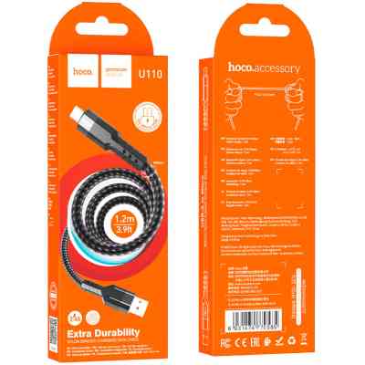Дата кабель USB 2.0 AM to Micro 5P 1.2m 2.4A nylon aluminum U110 black HOCO (6931474770585) Винница
