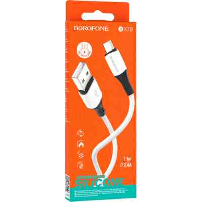Дата кабель USB 2.0 AM to Micro 5P 1.0m 2.4A silicone BX79 white BOROFONE (6974443384772) Винница