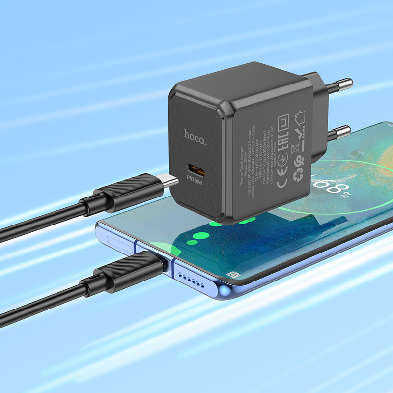 Мережевий зарядний пристрій з кабелем HOCO CS13A Ocean single port PD20W charger set(Type-C to Type-C) Black Одеса - фото 6