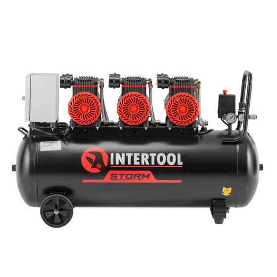 Компресор, 100 л, 3×1,5 кВт, 230 В, 8 атм, 750 л/хв, 2800 об/хв,  безмасляний, 6 циліндрів, 75 дБ INTERTOOL PT-0041 Киев