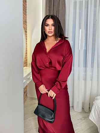 Шелковая женская рубашка свободного фасона со спущенным плечом итальянский шелк Бургунди, 48/52 Одесса