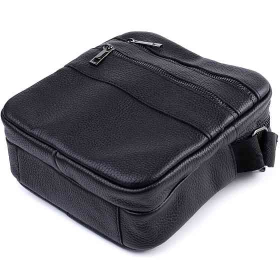 Чоловіча сумка месенджер із зернистої натуральної шкіри Shvigel 22847 Чорна Київ