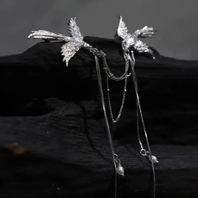 Брошь с птицами и цепочками – стильное серебристое украшение Киев - изображение 2