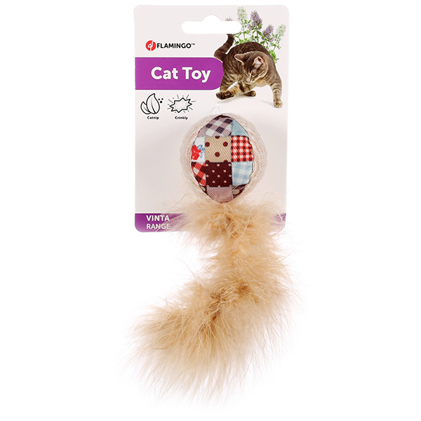 Flamingo Vinta Ball with Feathers ФЛАМІНГО ВІНТА М’ЯЧ З ПІР’ЯМ шурхотлива іграшка з котячою м’ятою для котів Київ - фото 1