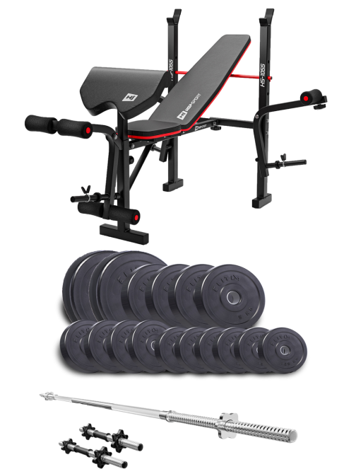 Набір Elitum Titan 68кг з лавою HS-1055 Pro, штангою та гантелями Киев - изображение 1