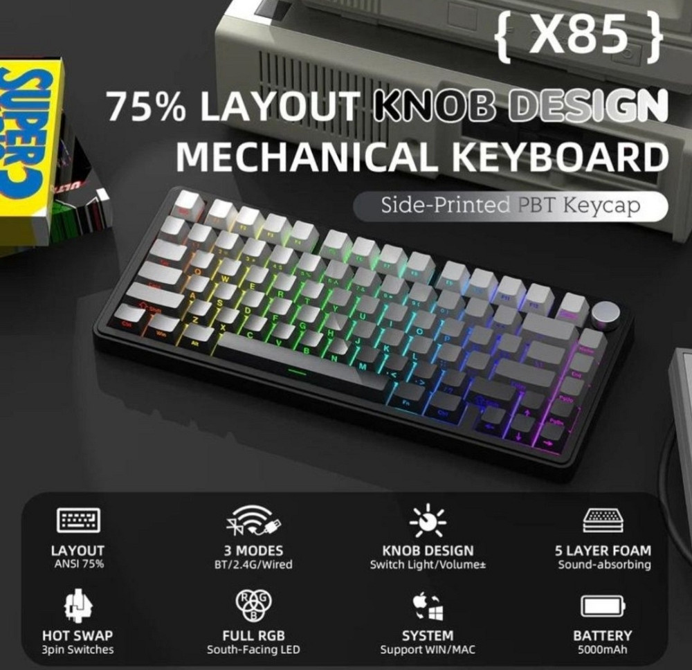 Механічна клавіатура Attack Shark X85 (Чорно-білий градієнт) Харків - фото 7