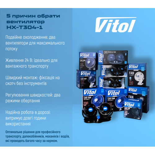 Вентилятор VitOl HX-T304-1 4" 24V 10W подвійна двошвидкісна робота Харків
