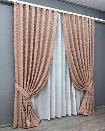 Комплект штор VR-Textil Лен Букле № 1811ш Пудровый 150х250 см 2 шт (39-857) Киев