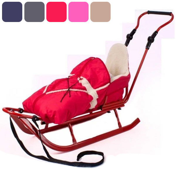 Санки дитячі Adbor Piccolino металеві з конвертом, спинкою і ручкою, для дітей Червоний Київ - фото 1