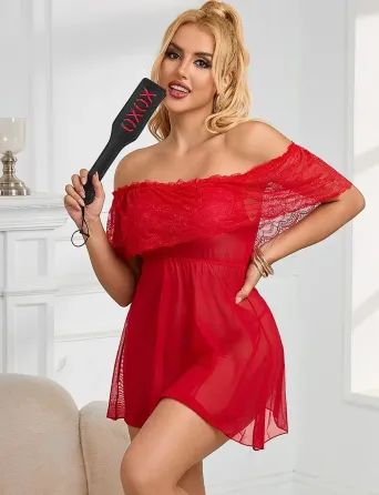 Кружевное сексуальное платье-комбинация Star Night с открытыми плечами, красное Sex Aura Киев
