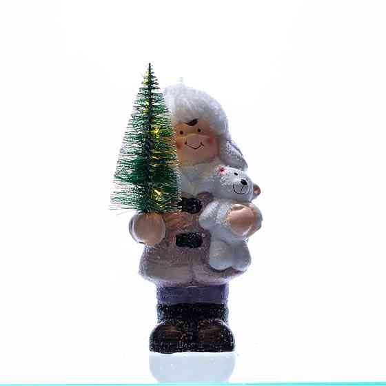 Новорічна фігурка з підсвіткою Дівчинка з ялинкою з фарфору 9×6×18 (см) новорічний декор для дому, квартири, офісу CR-5-4 Коломыя