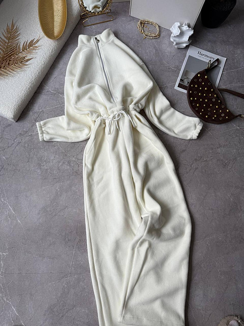 Жіночий теплий повсякденний комбінезон із двостороннього флісу Молочний, 48/52 Одеса - фото 1