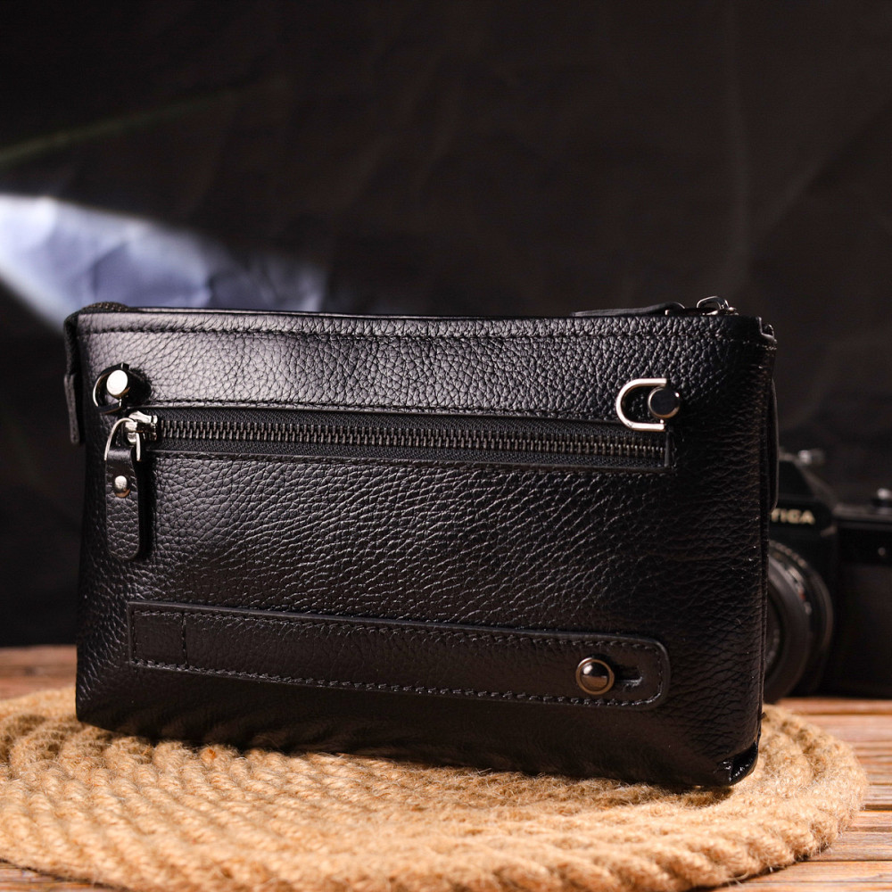 Чоловічий стильний клатч із натуральної шкіри CANPELLINI 21551 Чорний Київ - фото 8